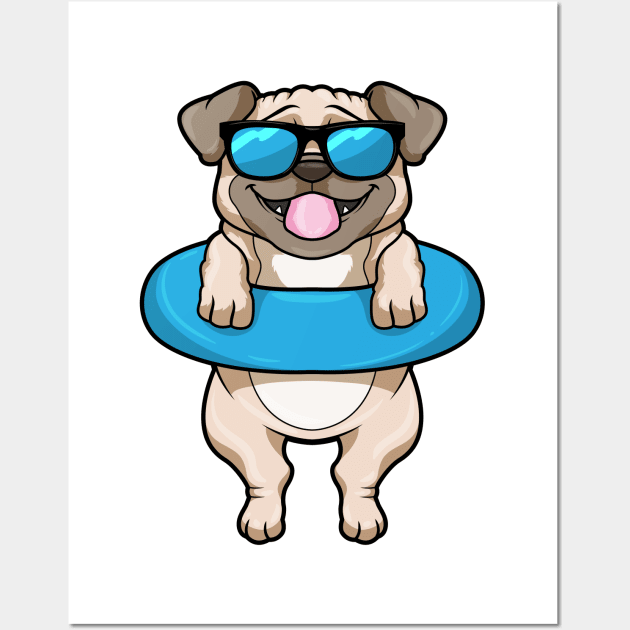 Dog at Swimming with Swim ring & Sunglasses Wall Art by Markus Schnabel